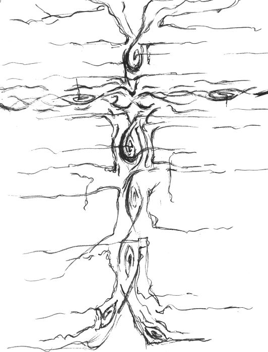 drawing of lines looking like a tree or is it a standing person?