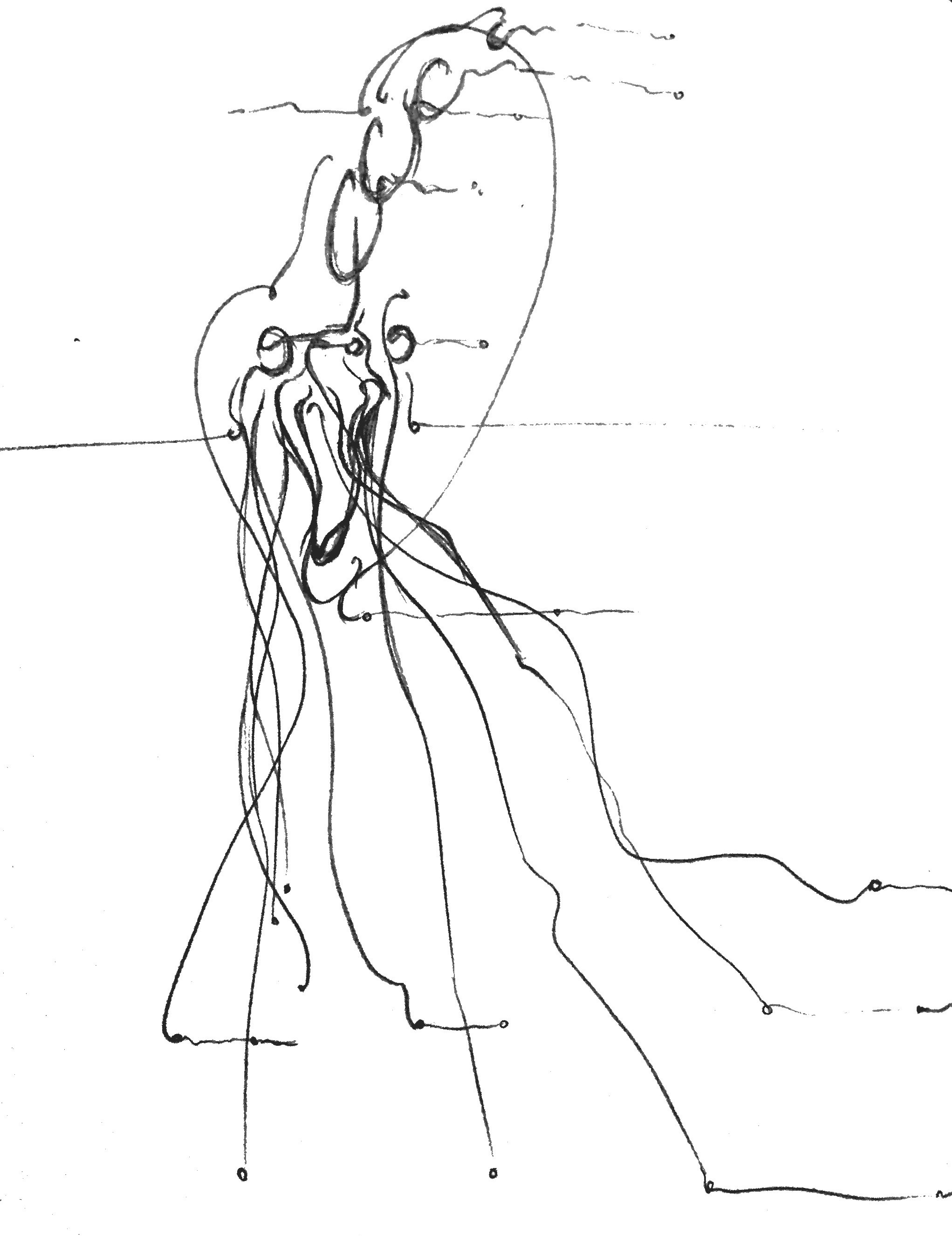 Drawing of a floating silhouette with tentacles